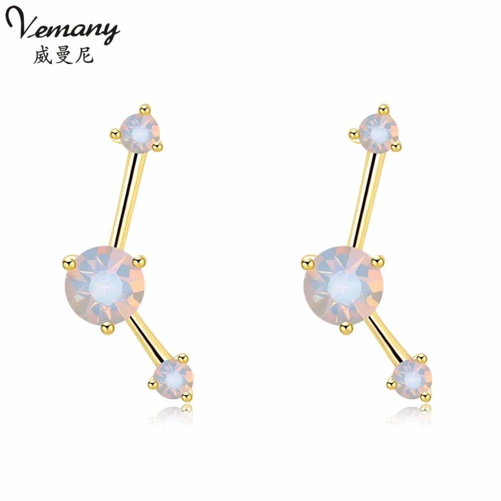 Vemany Gold color plated stud earrings vogue individuality Zircon