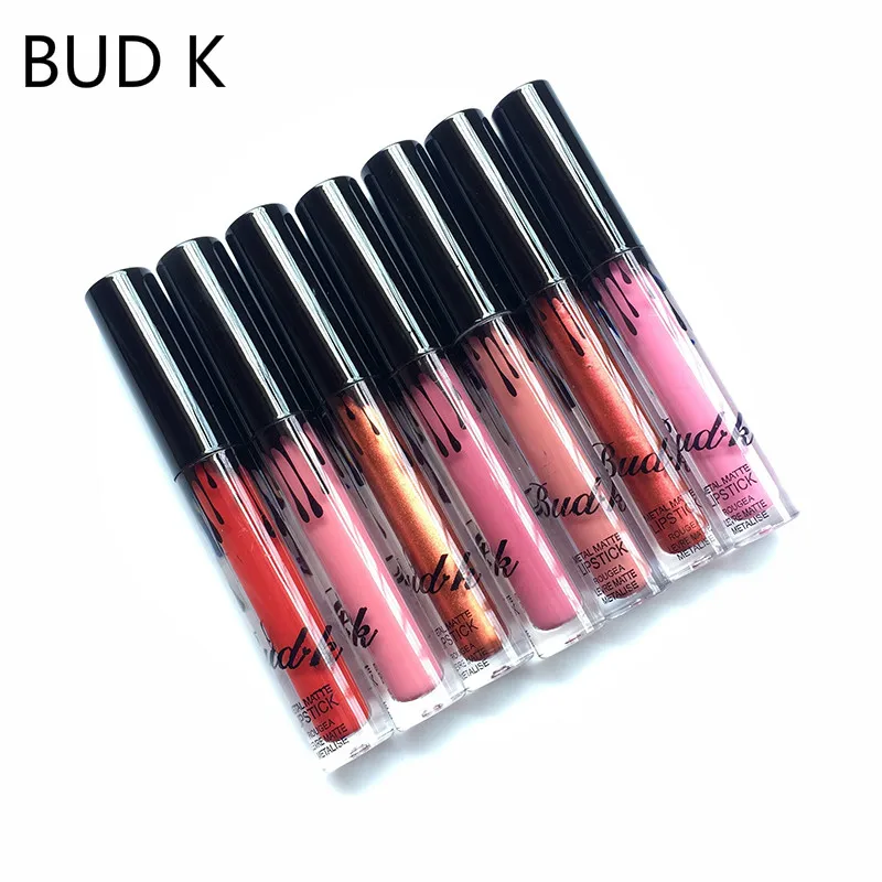 BUD K Brand nude Lip Gloss liquid matte lipstick kiss proof Lasting waterproof metal mat red lips Makeup kilie Style baton kit
