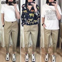 BIVIGAOS New Spring Women Clothing Straight Overalls Casual Harem Pants Korean Elastic Waist Triangle Buckle Cargo Pants Women 3