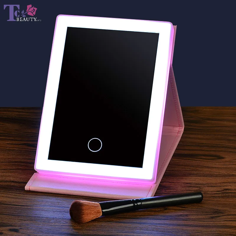 

Mirror Led One Light Usb Charging Folding Beauty Portable Desktop Dressing Cosmetic Bedroom Travel Touch Screen Dimmer Countert