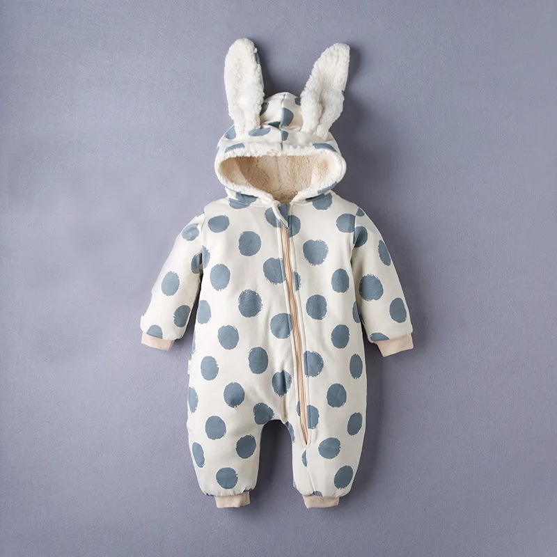 Мягкий комбинезон для маленьких девочек и мальчиков, милый теплый комбинезон «кролик» с капюшоном для новорожденных, комбинезон одежда для малышей осенне-зимний детский комбинезон, костюм - Цвет: Синий