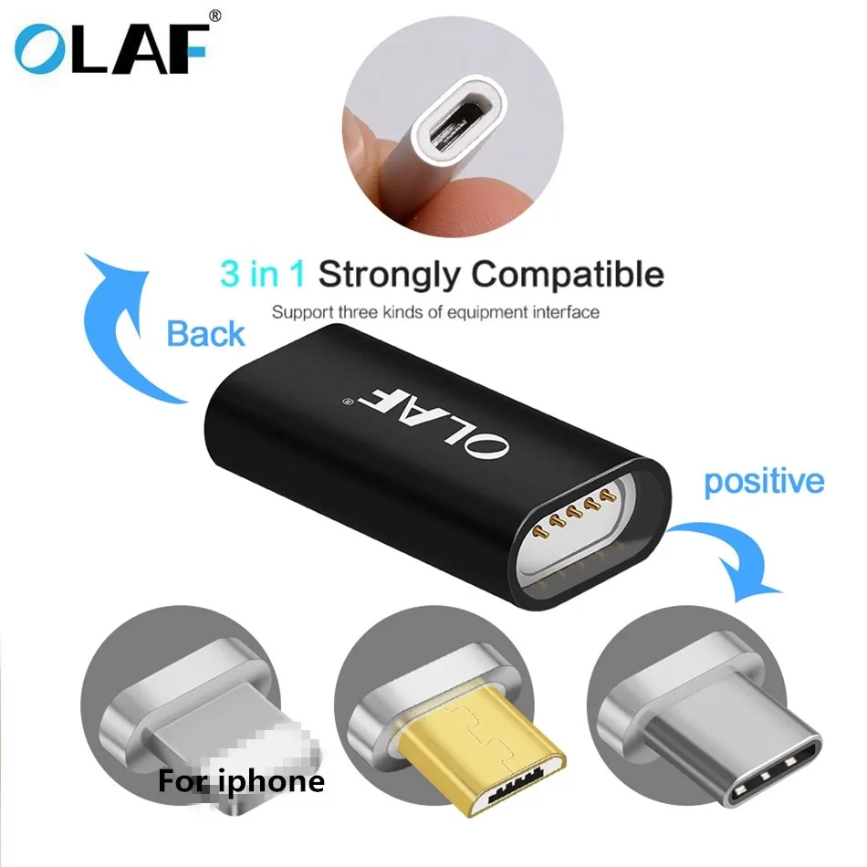

Micro USB To Type C/Lighting Magnetic Adapter For iPhone/Android 3in1 Data Cable Converter Adapter Micro USB To USB-C Charging