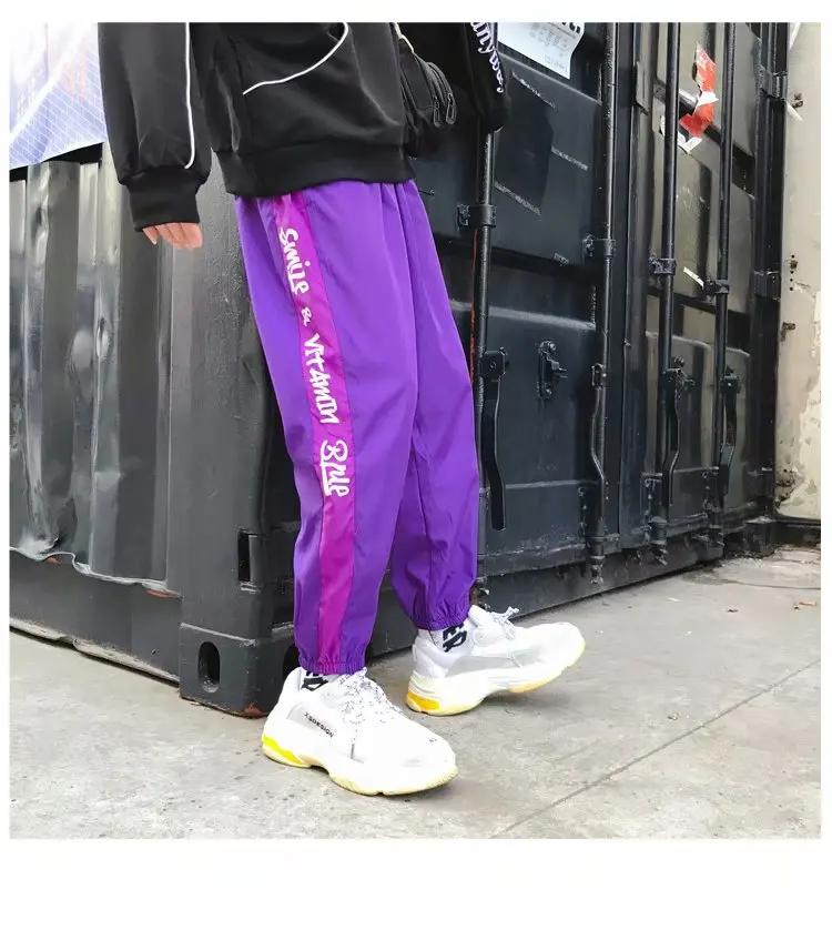 Японский стиль хип-хоп мужские длинные Лоскутные Светоотражающие спортивные брюки джоггеры эластичный пояс Боковые Полосатые спортивные брюки