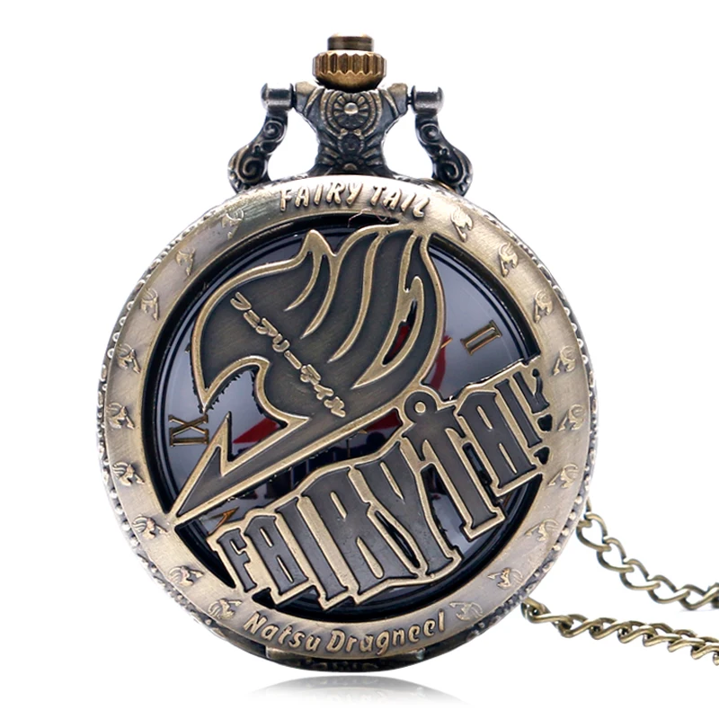 Винтаж полые Fairy Tail Natus Dragneel шаблон кварцевые карманные часы римскими цифрами