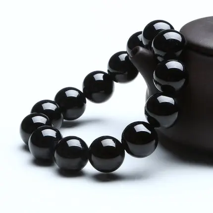 Черный турмалиновый камень, бусины, браслет, натуральный камень, браслет, драгоценный камень, ювелирные изделия для женщин - Цвет: Черный