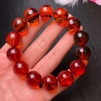 

15.5mm Natural Amber Bracelet For Women Men Love Gift Blood Red Round Beads Crystal Healing Stone Gemstone Drop Shipping AAAAA