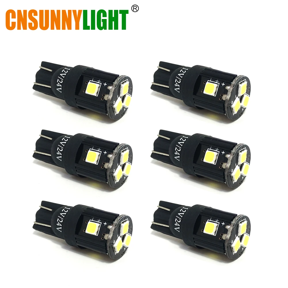 

CNSUNNYLIGHT 6pcs LED T10 194 W5W White Car Side Tail Light Bulbs Clearance Brake Turn Signal Wedge Tail Parking DC12V/24V Lamp