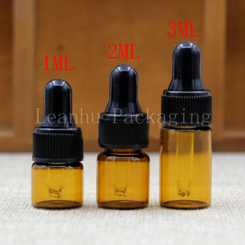 

1ML 2ML 3ML Brown Glass Dropper Bottle, Empty Cosmetic Container, Essential Oil/Perfume Packaging Bottle (100PC/Lot)