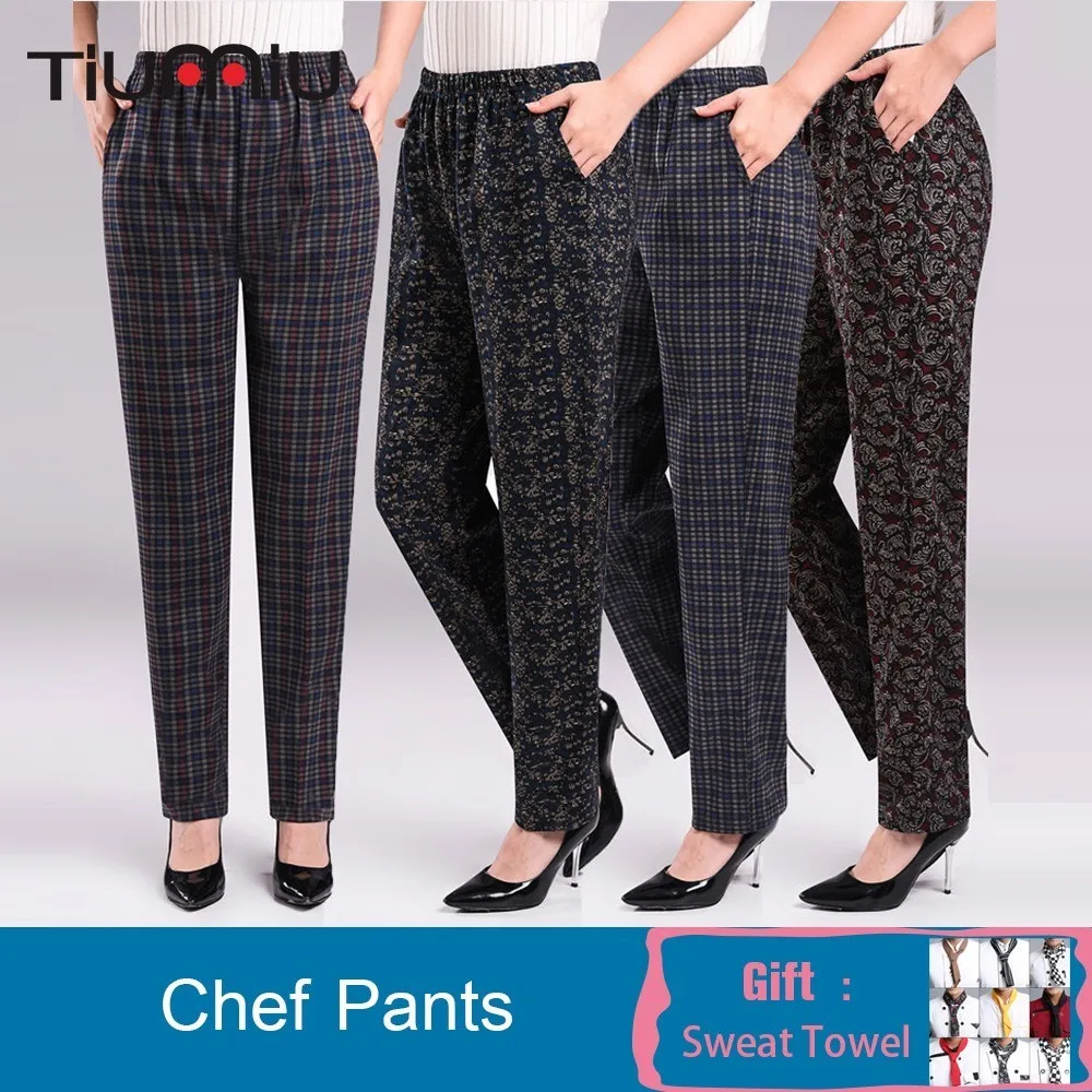 

Code Mom Directly Cuffless Trousers Degree Of Tightness High Waist Easy Elastic Force Flower Pants Grandma Leisure Time Pants