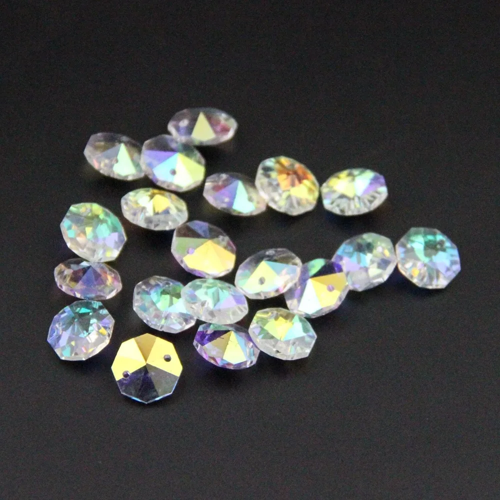 400 шт 14 мм из цветного стекла Восьмиугольные кристаллы в 1 отверстие/2 отверстия
