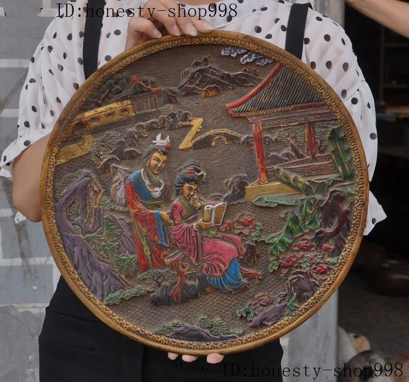 

wedding decoration Old Chinese wood lacquerware Carved palace belle look book plate folding screen