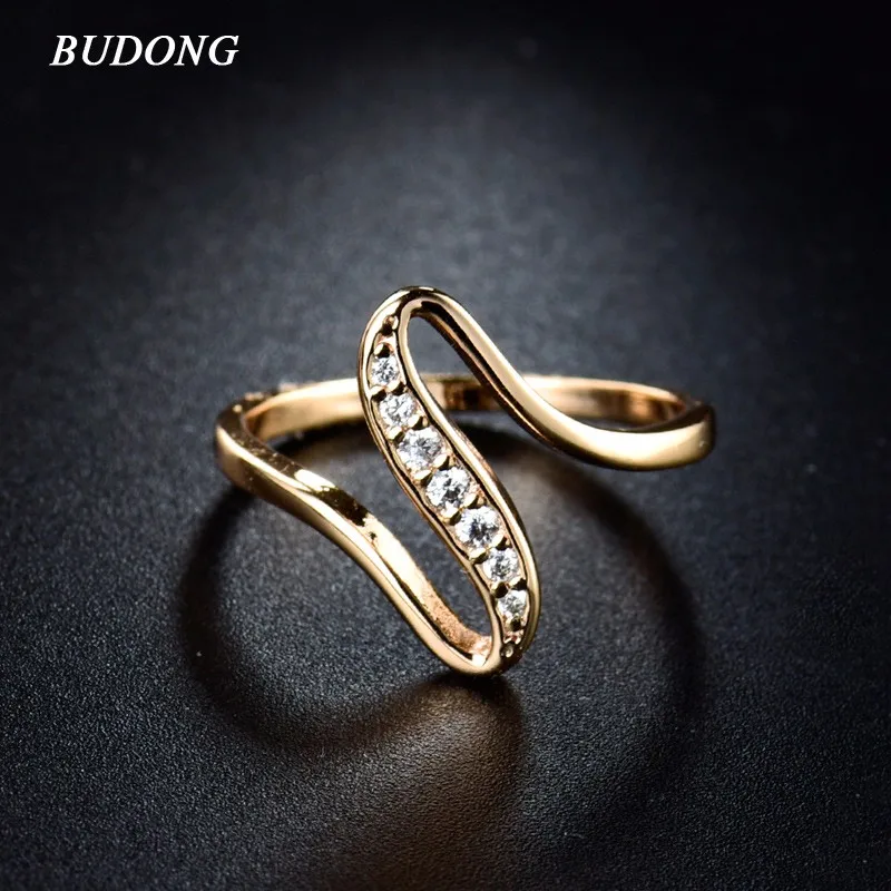 BUDONG женские кольца на палец золотого цвета обручальные кольца для женщин кубический цирконий CZ винтажные женские ювелирные изделия Bijoux