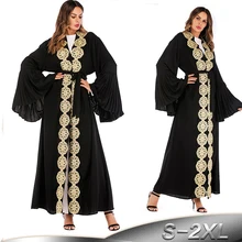 Черный абаи Дубай Кафтан цветочный хиджаб мусульманское платье Катара Абая для женщин Кафтан джилбаб халат Musulmane турецкая исламская одежда