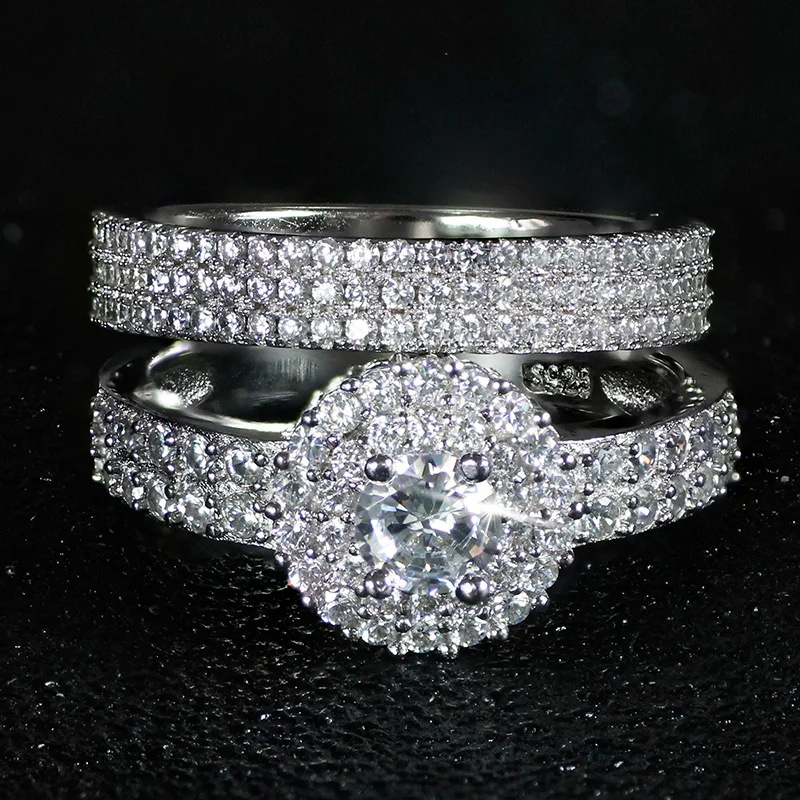 925 Sterling silver wedding Rings set 3 in 1 band ring for Women engagement bridal fashion jewelry finger moonso R4629