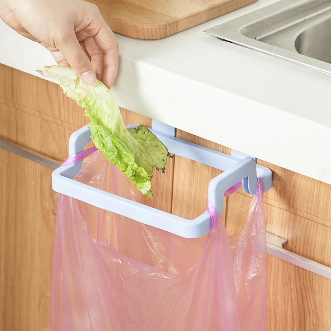 Cupboard Door Back Hanging Trash Rack Storage Kitchen Garbage Rubbish