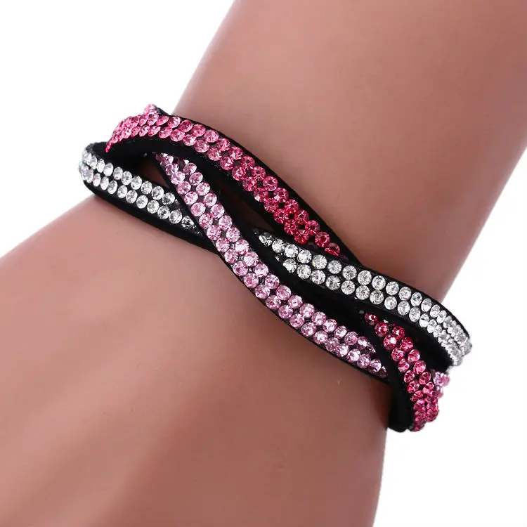 

6pcsFashion Wrap Bracelets Slake Leather Bracelets With Crystals Couple Jewelry free shipping!!!