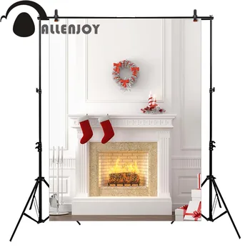 

Allenjoy Christmas background for photos white fireplace socks backdrop photo studio customize fantasy props
