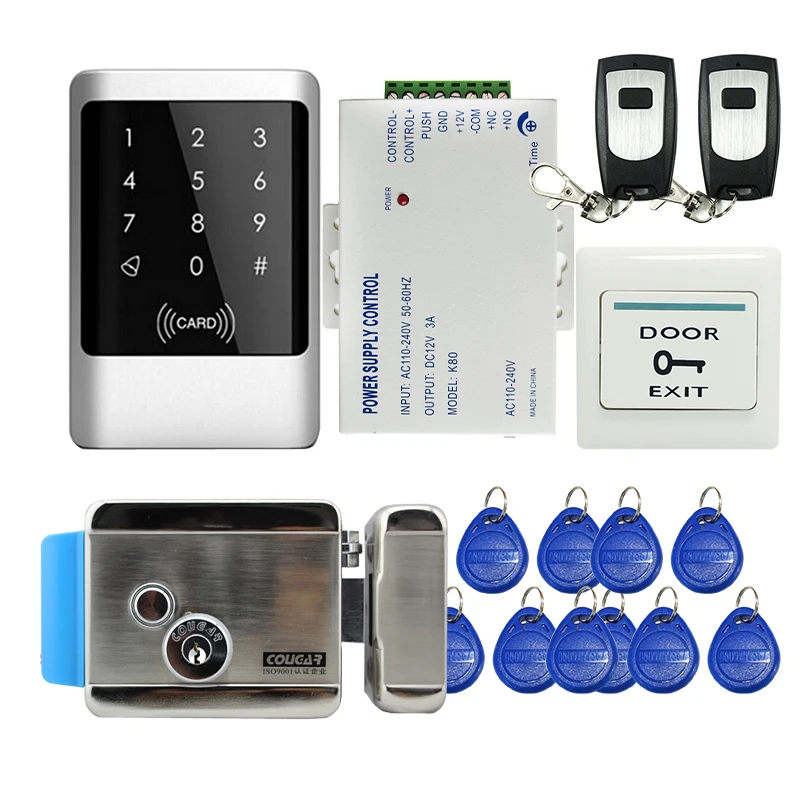 

Fress Shipping Touch Panel Waterproof Metal RFID Reader Keypad Entry Access Control System + Electric Lock Power In Stock