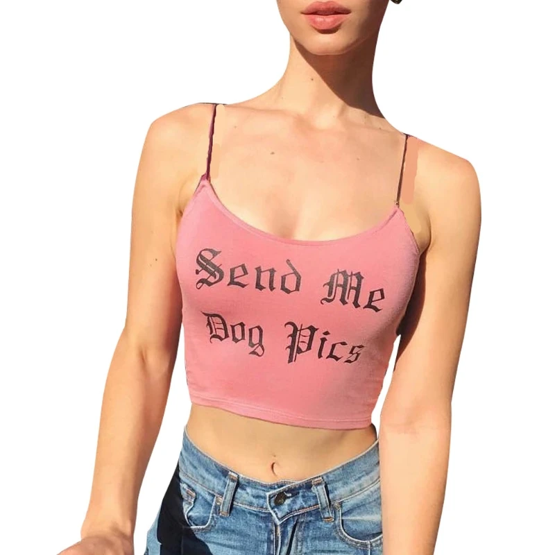 

Women Cotton Cropped Letter Print Camisole Waist Sexy Summer Streetwear Tank Top
