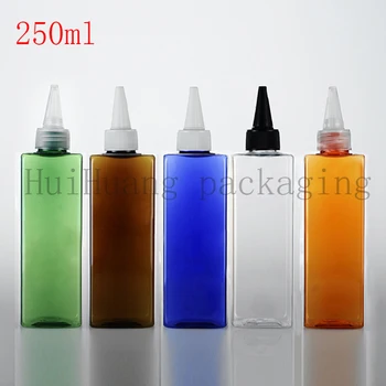 

40pcs 250ml Square Transparent Twist Cap Empty PET Plastic Bottle Containers, Pointed Mouth Bottles Plastic Refillable Bottles