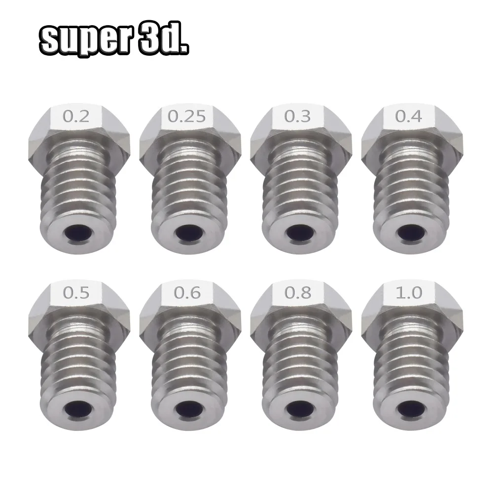 5 шт./лот части 3d принтера V5/V6 сопло из нержавеющей стали 0,4 мм/0,3 мм/0,5 мм/для резьбовой головки M6 экструдера 1,75 мм/3,00 мм нити