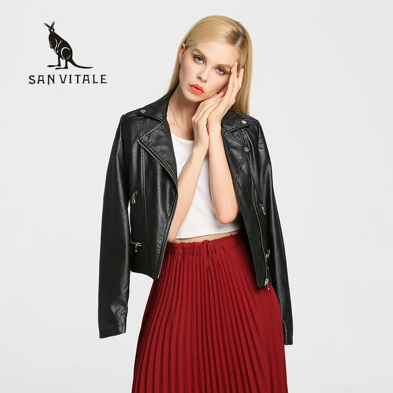 Female 2017 New Design Spring Autumn PU Leather Jacket