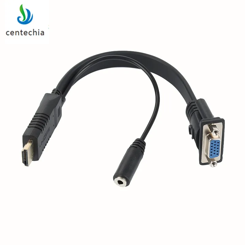 Centechia Новый 24 см HDMI штекер к VGA Famale видео конвертер адаптер плоский кабель + 3 5 мм