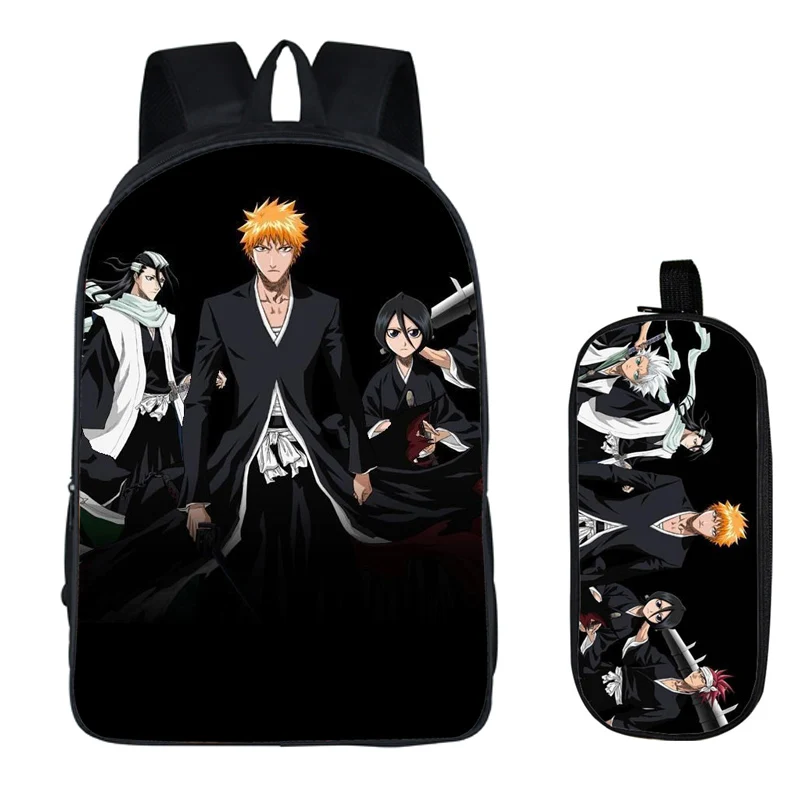 Japanese Anime BLEACH 2PC Set with Pencil Case Student Backpacks DIY Printing Cool School Bags For Boys Kids Men Book Bag New