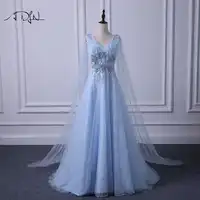 ADLN Elegant V คอชุดราตรียาวสีฟ้าแฟชั่นชุดราตรีชุด Watteau รถไฟ A - Line อย่างเป็นทางการงานแต่งงานชุด