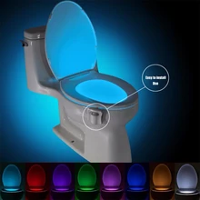 Luz de noche de asiento de inodoro Sensor de movimiento inteligente PIR 8 colores luz de fondo impermeable para tazón de inodoro lámpara de Luminaria LED WC Luz de inodoro