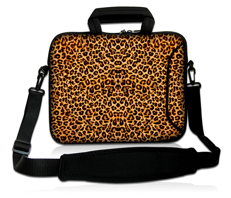 Leopard Print 15" Laptop Shoulder Carry Sleeve Bag Case+Handle,Pocket Handbag For 15.4" 15.6