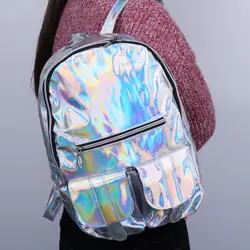 Голографическая Gammaray голограмма женские рюкзаки для девочек-подростков Серебряная лазерная сумка кожаная голографическая школьная сумка