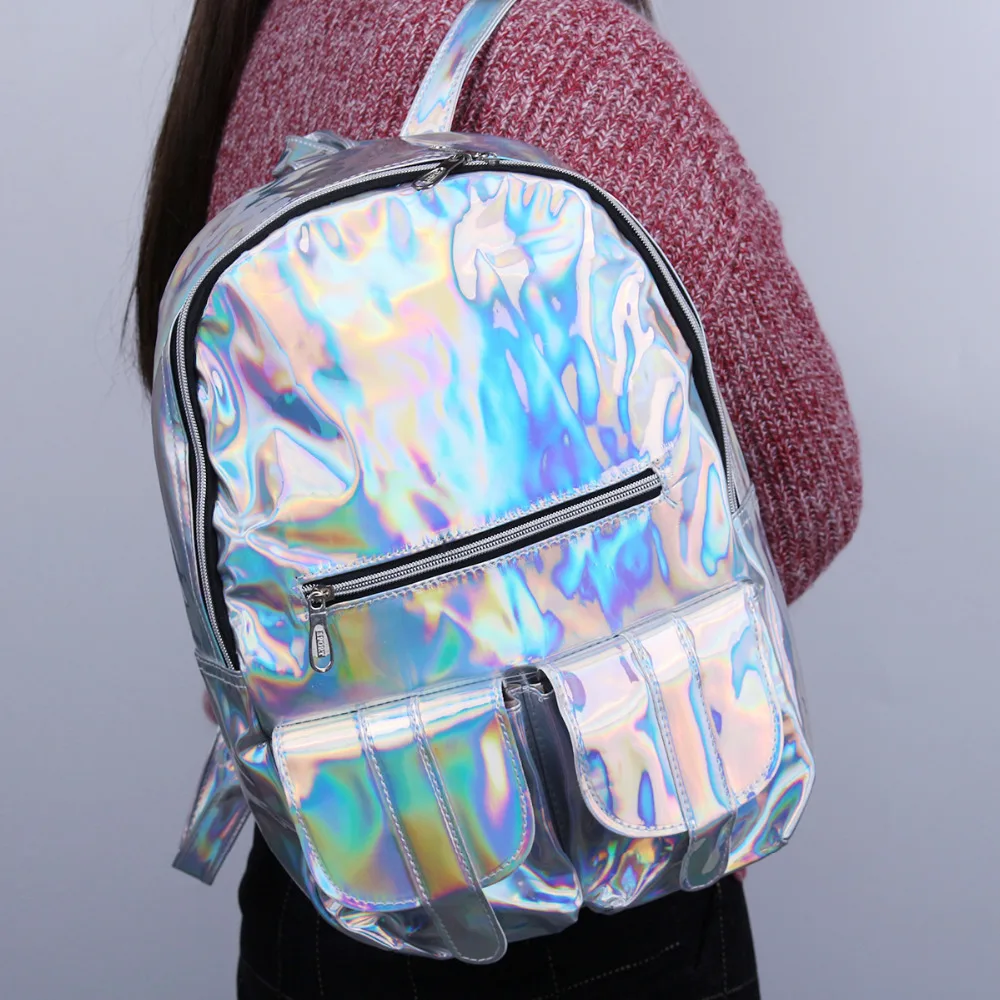 HOLOGRAPHIC Gammaray Hologram women backpacks for teenage girls Silver