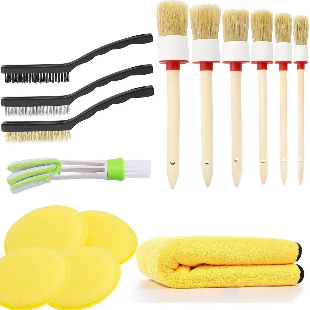 Car Cleaner Brush Set,Including Natural Detail Brush ,Wire Brushes