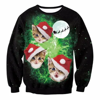 

New Long Sleeve Cartoon Cat Black Hoodies Pullover O-neck Unisex Loose Womens Hoodies Plus Size S To XL 6 Patterns