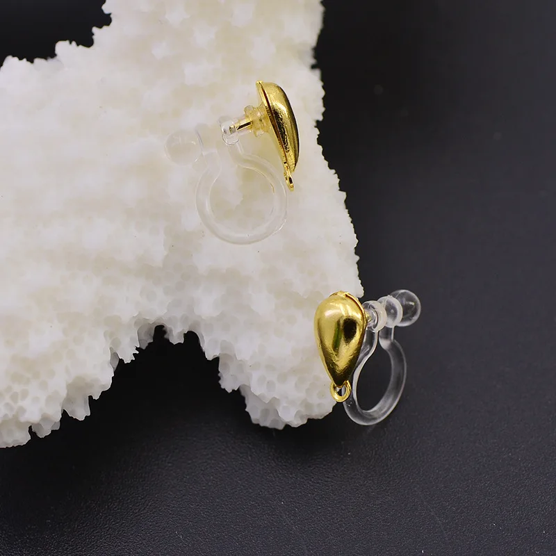 

50pcs No Pierced Plastic Transparent Ear Clip Painless Ear Strap with Heart-shaped/teardrop-shaped Loop DIY Earring Finding