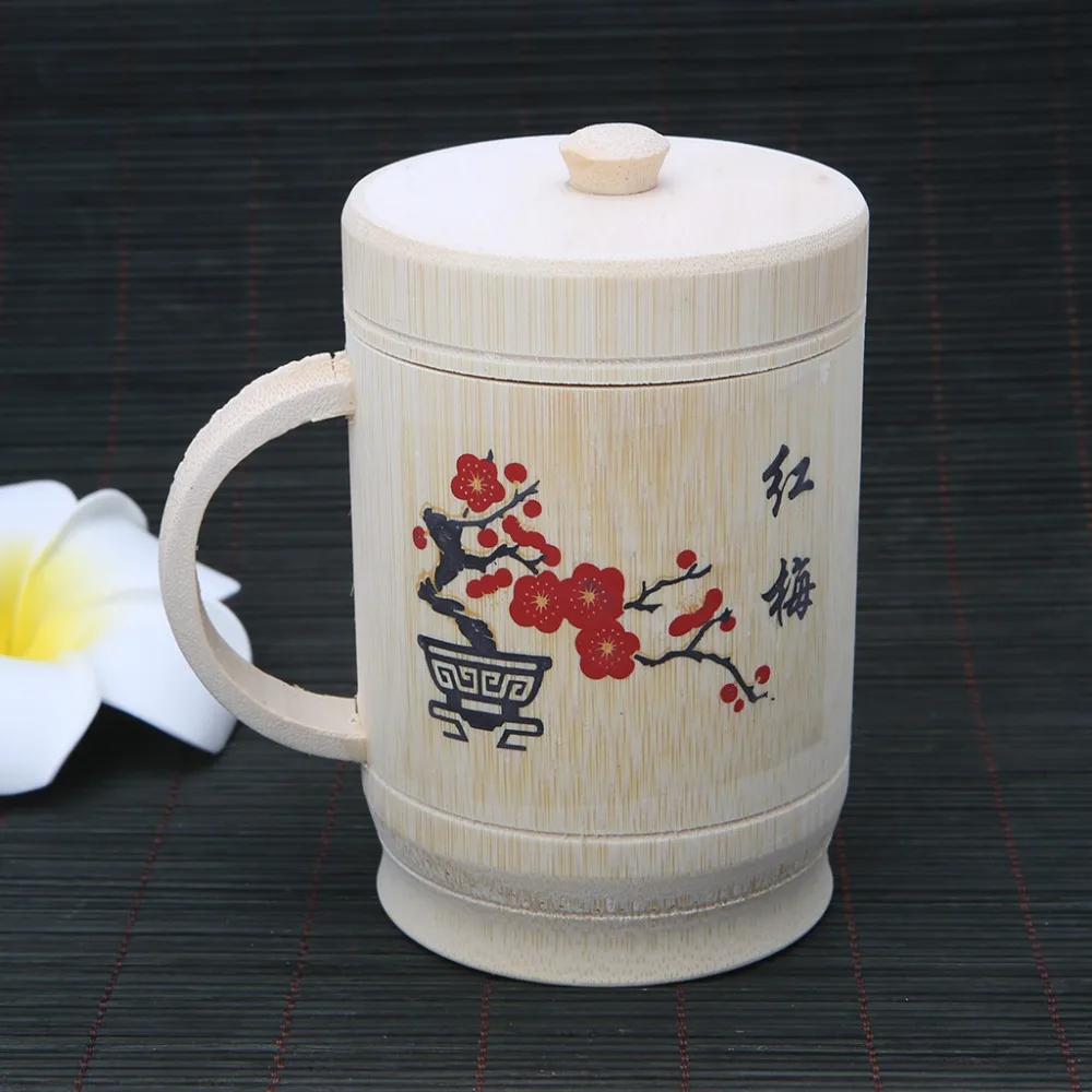 Традиционная китайская живопись ручной работы Природный бамбук, чашка с крышкой 7,7x12,5 см для чайной воды