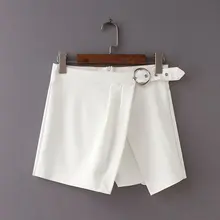 Для женщин в винтажном стиле черного и белого цвета кольцо неправильной формы с поясом Шорты Женские повседневные укороченные штаны pantalones, шорты со шнуровкой P133