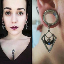 NEW Arrival Pair Stainless Steel Opal and mother of pearl Crescent Plug Helix Danger Ear Tunnel Expander Gauges Body Jewelry