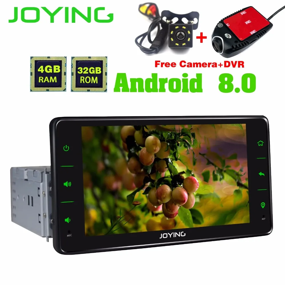 

JOYING Universal 1 din 6.2'' android 8.0 4GB RAM Car multimedia player Radio Stereo with free front dash DVR and reverse camera