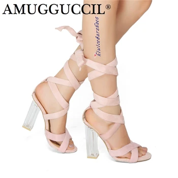 

Customize 2020 New Plus Big Size 35-42 Pink Lace Up Fashion Sexy High Heel Summer Girl Female Shoes Women Ladies Sandals L969