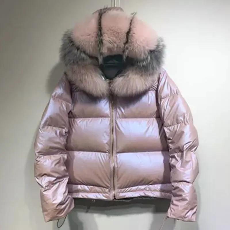 

Large Real Natural Fox Fur 2019 Winter Jacket Women Down Parkas Coats Hooded White Duck Down Jacket Double Sided Waterproof Coat