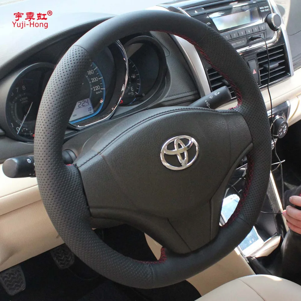 Автомобильные чехлы для рулевого управления для Toyota YarisL Vios- ручная работа искусственная кожа крышка