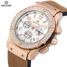 MEGIR Auto Date Casual Men Or Women Dress Watch Rose Gold Diamond Crystal Watches Chronograph Waterproof