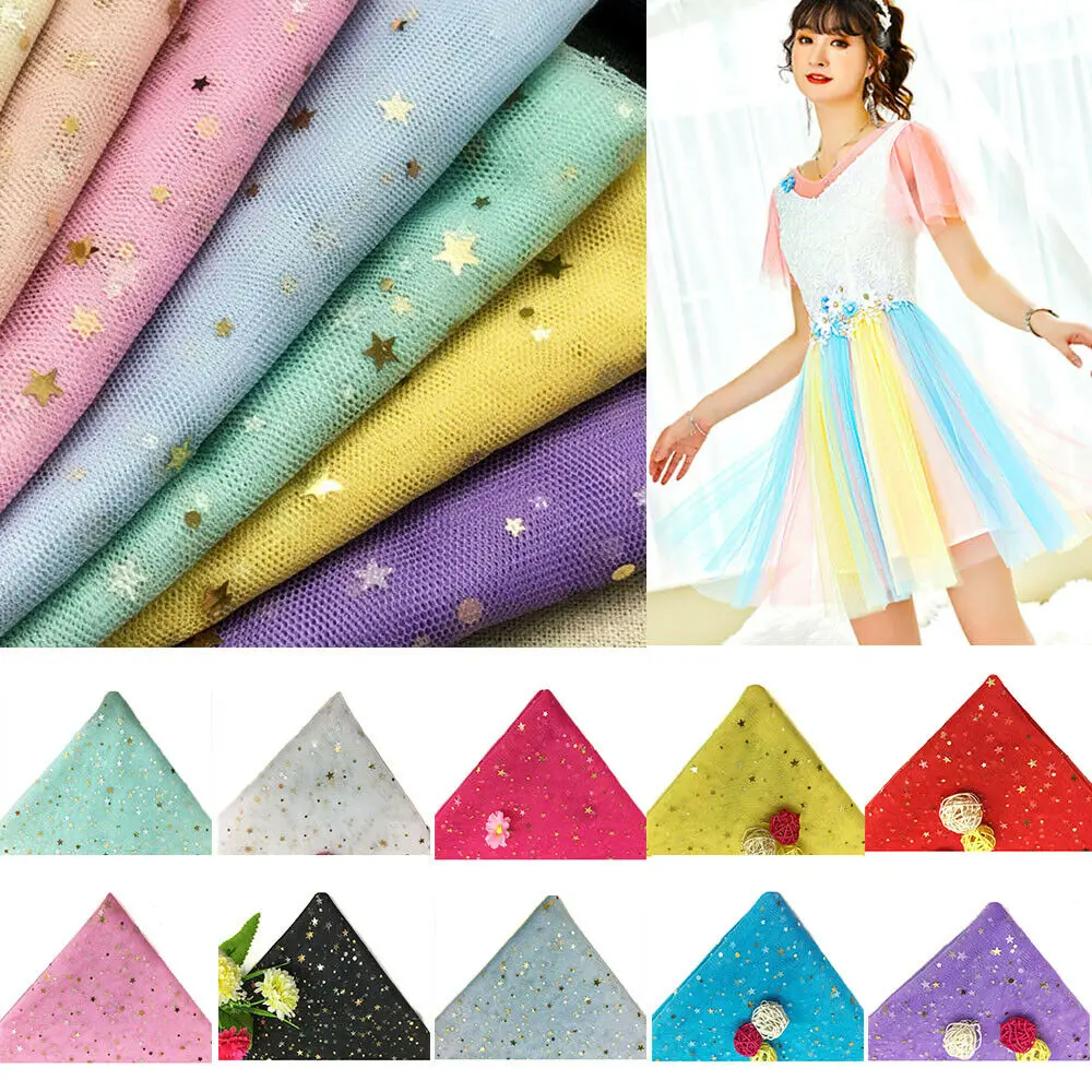 Sparkle Star Mesh Tulle Fabric 150*100cm Net Tulle Wedding Party Decoration Material DIY Sewing By the Metre