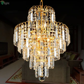 

Modern Dia40/50cm Electrophoretic Gold K9 Crystal Pendant Light Dining Room Luxury Lustre Led Chain Suspension Lamp