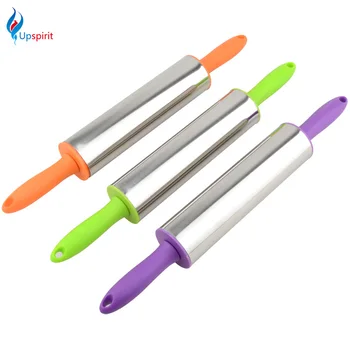 

1Pcs Plastic Handle Stainless Steel Dough Rolling Pin Fondant Cake Decorating Long Dough Roller Kitchen Baking Pastry Tools