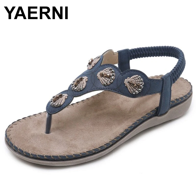 

YAERNIWomen Sandals Summer 2018 Gladiator Shoes Woman Bohemia Women Flat Casual Sandals String bead Flip-Flop Beach SandalsE966