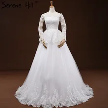 White Long Sleeves Princess Sexy Wedding Dresses 2017 Sequined Pleat Fashion Tulle Bridal Gowns Robe De Mariee