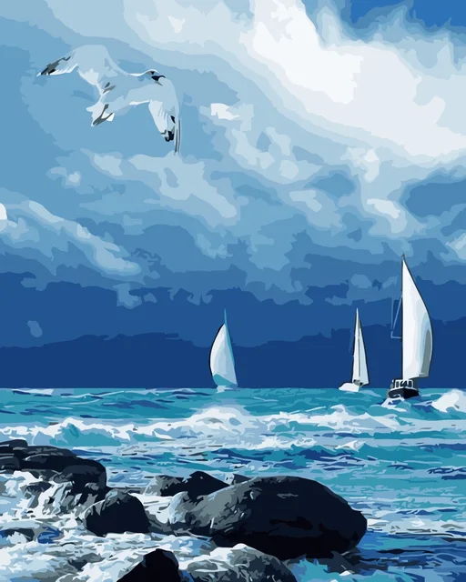 Mahuaf I721 Bleu Ciel Mer Oiseau Bateau à Voile Bricolage Peinture à